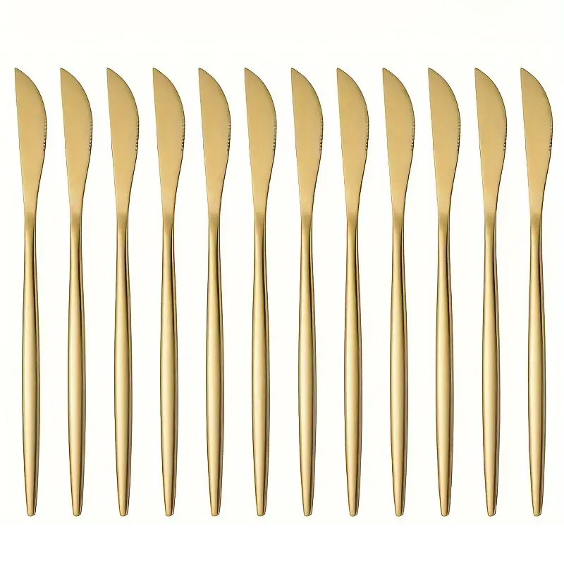 Commercial Kitchen Knives - 12 coltelli da tavola dorati, stoviglie