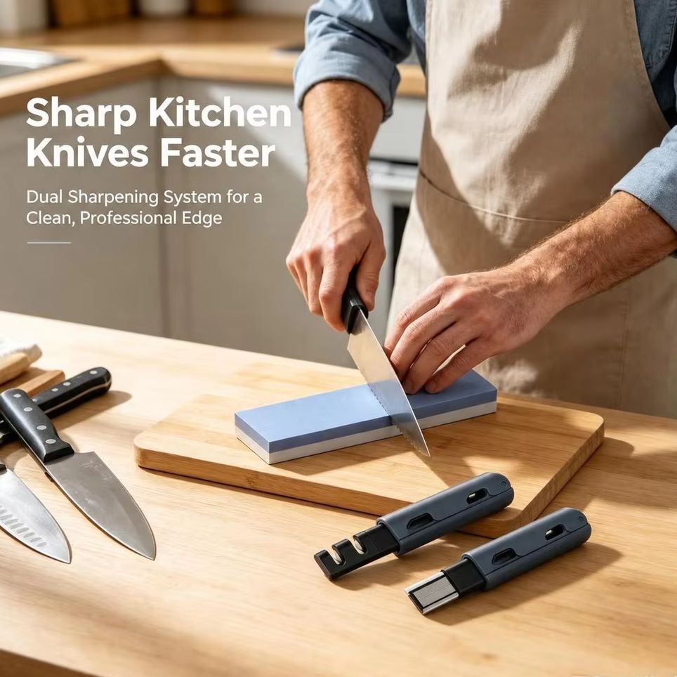 Commercial Kitchen Knife Sharpener - Set di 3 Pietre per Affilare
